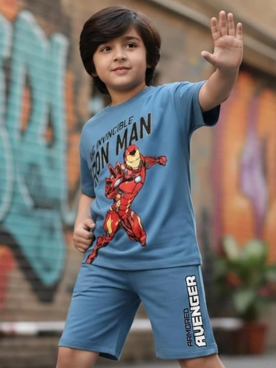 Nap Chief Kids Cotton Official Superheros Co ord Sets for Boys & Girls, T Shirt and Shorts for Casual Wear