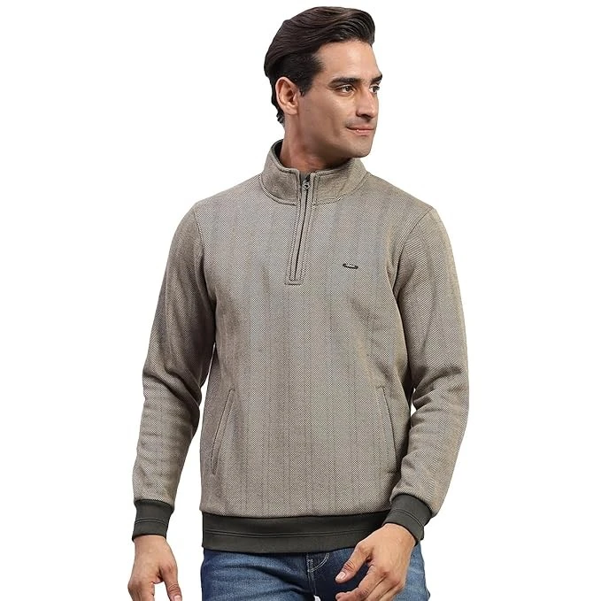Monte Carlo Mens Self Design Mock Neck Full Sleeve Sweatshirt (224261382)