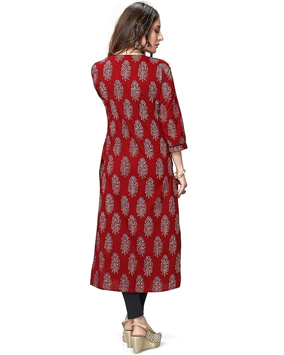 Rajnandini Women's Pure Cotton Straight Fit Straight Cambric Jaipuri Printed Kurti