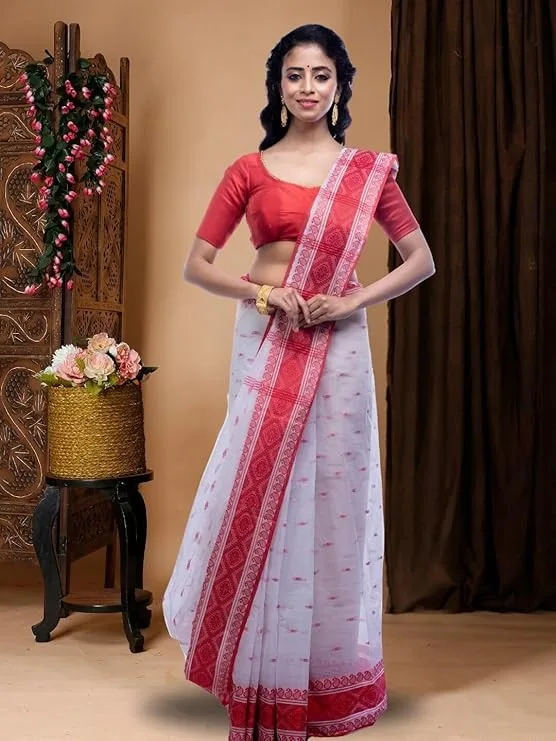 T.J. SAREES Pure Cotton Sarees for Women Traditional Tant Sarees Elegant and Comfortable Cotton Saree for All Occasions Without Blouse (Pack Of 1)