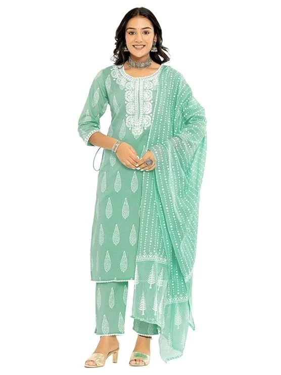 Amayra Women's Rayon Embroidered Straight Kurta With Palazzo Pant And Dupatta Set