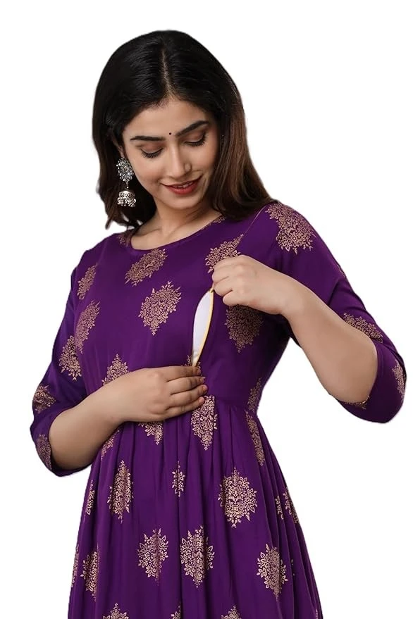 Rajwada Dress Women's Printed Maternity Kurti | Ethnic Wear for Pregnancy | Comfortable Feeding Dress | materity Dress for for Baby Shower