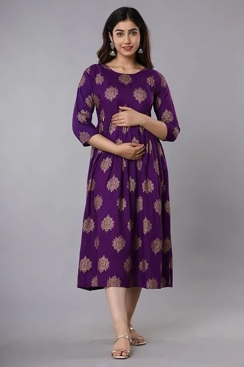 Rajwada Dress Women's Printed Maternity Kurti | Ethnic Wear for Pregnancy | Comfortable Feeding Dress | materity Dress for for Baby Shower