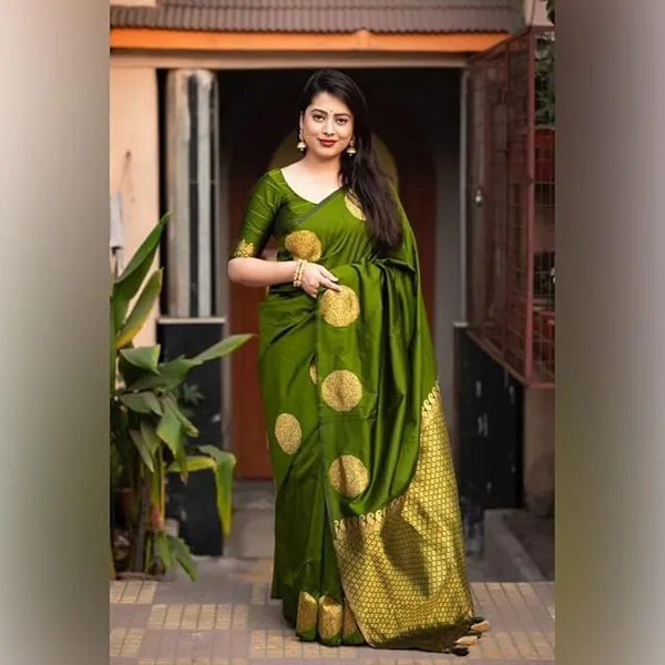 C J Enterprise Womens Pure Banarasi Soft Silk Saree Kanjivaram Style Sarees With Blouse Piece For Wedding (KeriGola-51)