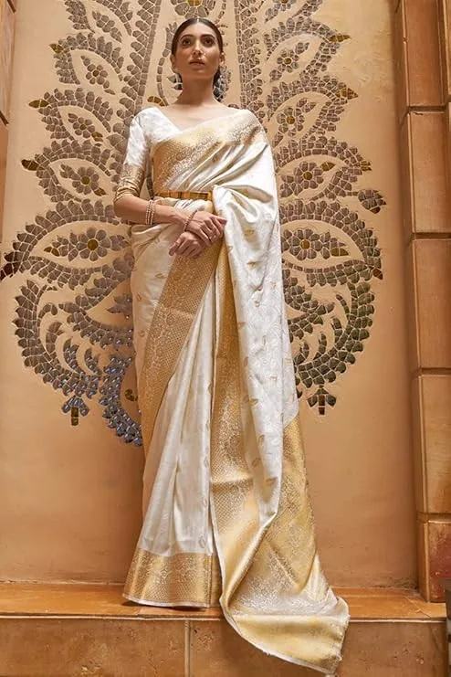 SWORNOF Women's kanjivaram banarasi silk saree for festival Wedding silk with rich pallu Design sarees for women with Unstitched blouse piece