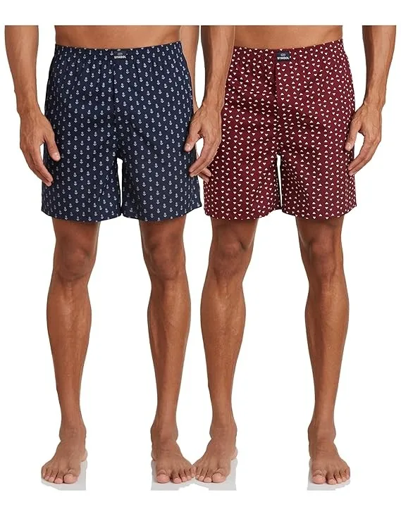Symbol Men's Cotton Printed Boxer Shorts (Combo Pack of 2) Casual | Underwear | Half Pants | Short Pant - Regular Fit with Back Pocket