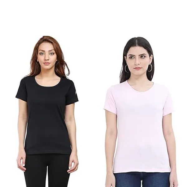 RSO Outfits Women's Round Neck Regular Fit Half Sleeve Solid Plain T-Shirt Combo Pack of 2