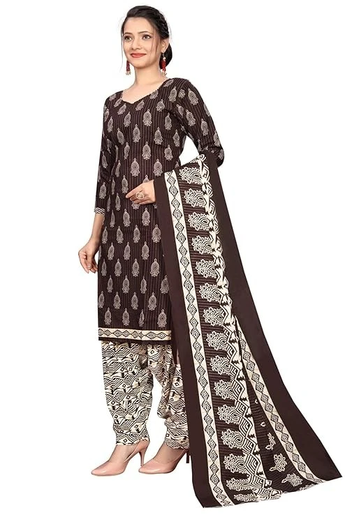 Rajnandini Women Brown Cotton Printed Ready To Wear Patiala Salwar Suit (Readymade_Rw4286-P)