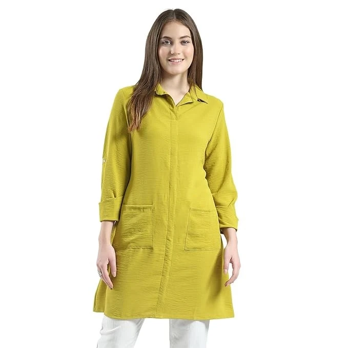 Monte Carlo Women's Regular Fit Tunic | Solid Pattern | Pull-On Closure with Three-Quarter Sleeve Collar Neck Stylish Tunic for Women