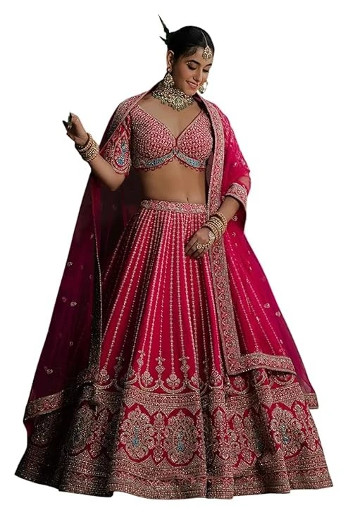 Women's Red Silk Bridal Lehenga with Sequins Embroidery