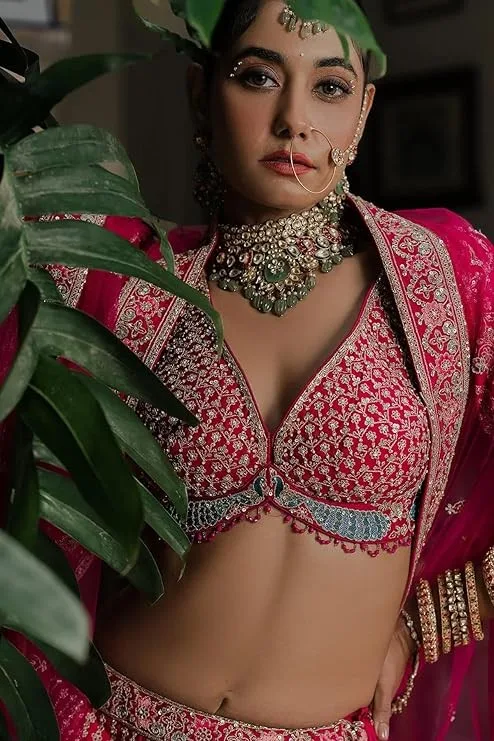 Women's Red Silk Bridal Lehenga with Sequins Embroidery