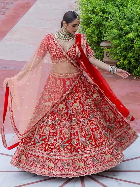Woman's Red gorgeous silk bridal lehenga choli