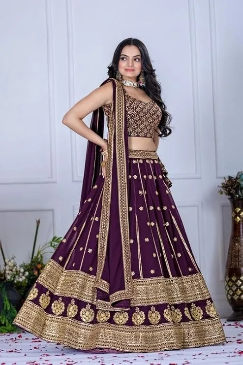 GRISTU Women's Fox Georgette Heavy Embroidery Thread & Sequence Work Lehenga and Unstitched Choli with Dupatta | Traditional Indian Outfit for Weddings and Festival