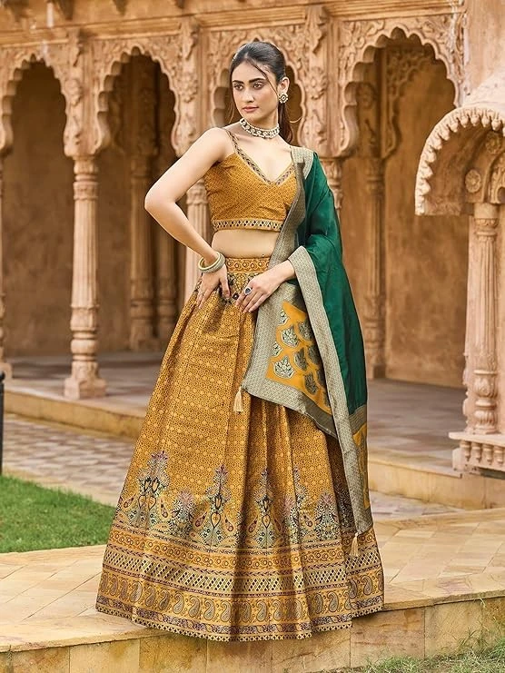 PURVAJA Women's Kanjiwaram Semi-Stitched Lehenga choli