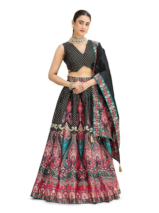 PURVAJA Women's Jacquard Semi-Stitched Lehenga choli