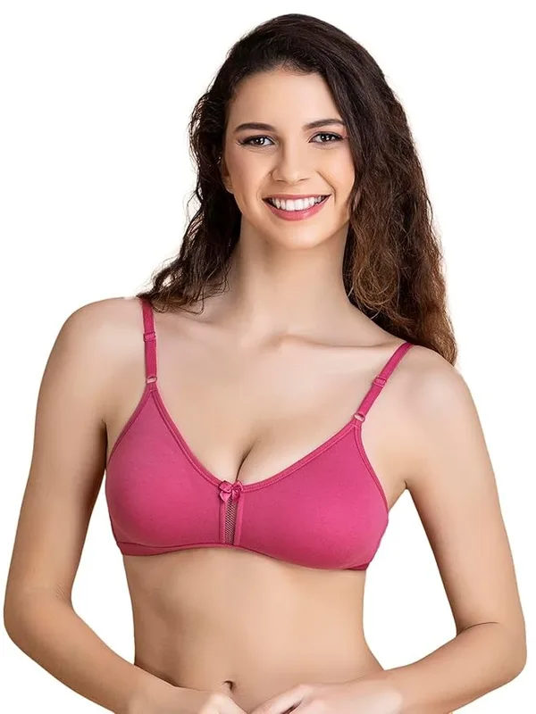 Clovia Women's Cotton Rich Solid Non-Padded Full Cup Wire Free T-Shirt Bra in Red