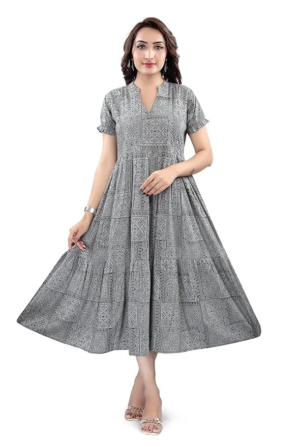 B2F Women's Flared Anarkali Maternity Dress, Feeding Kurti with Concealed Zip for Pre & Post Pregnancy