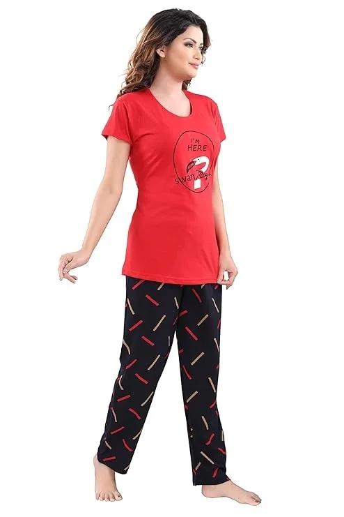 DZZO Women's Cotton Printed Night Suit