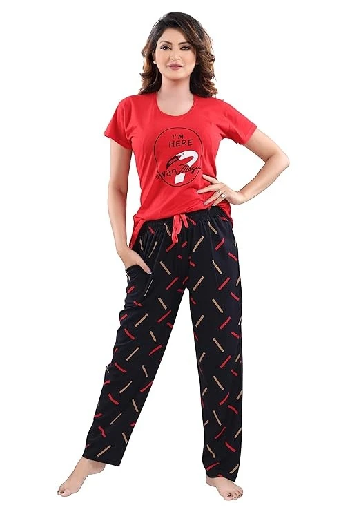 DZZO Women's Cotton Printed Night Suit