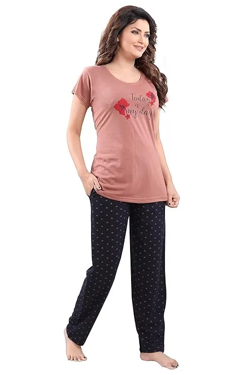 DZZO Cotton Night Suit for Women Girls | Women's Printed Cotton Night Suit Set Pyjama Set Sleepwear Nightwear Nightdress Loungewear