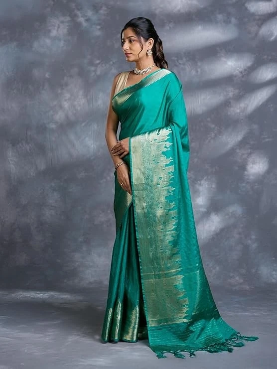 PALLU PATARI Womens Woven Dupion Silk Saree With Unstitched Blouse Piece