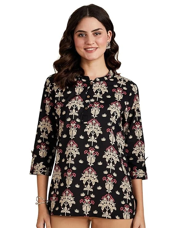 Amazon Brand - Myx Women's Printed Regular Cotton Short Kurti | Available in Plus Size